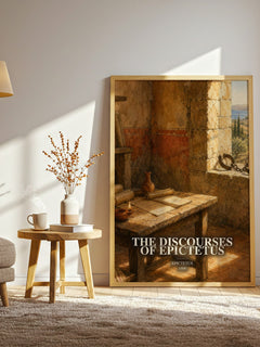 The discourses of Epictetus watercolour print in frame leaning in hallway – philosophy wall art