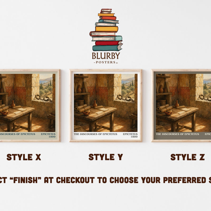 The discourses of Epictetus literary print in frame leaning in hallway – philosophy wall art