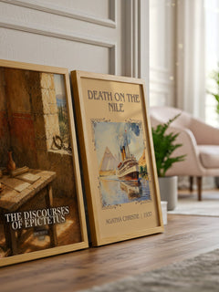 The discourses of Epictetus watercolour print framed by window – literary home decor