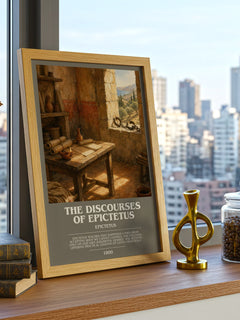 The discourses of Epictetus bookish print framed by window – literary home decor