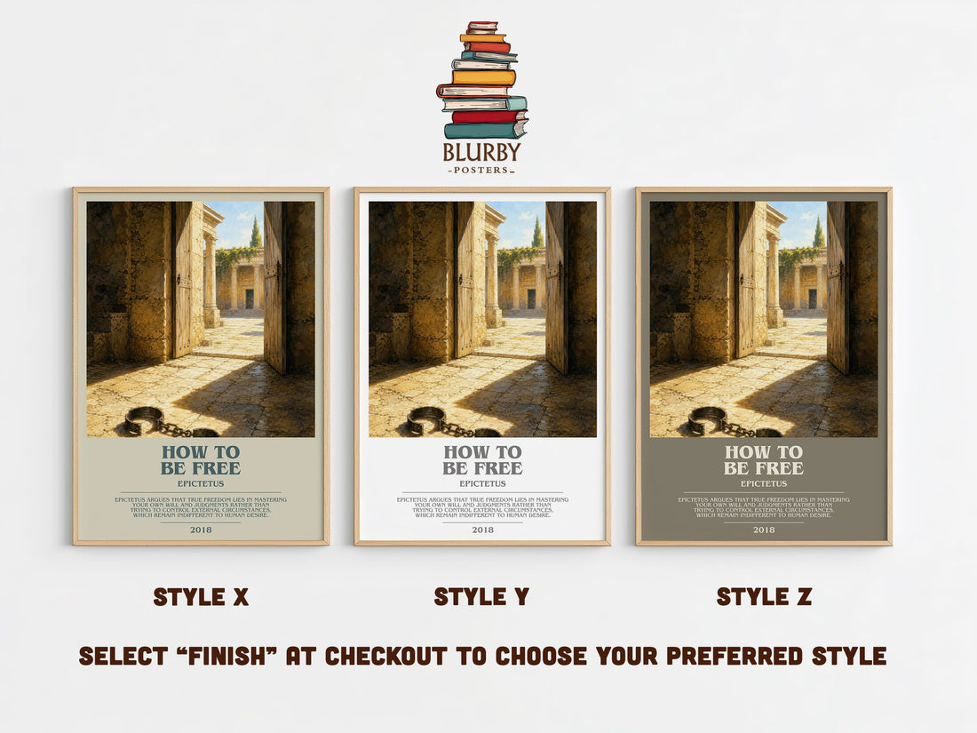 How to Be Free bookish print in frame leaning in hallway – philosophy wall art (mockup)