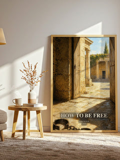 How to Be Free watercolour print in frame leaning in hallway – philosophy wall art