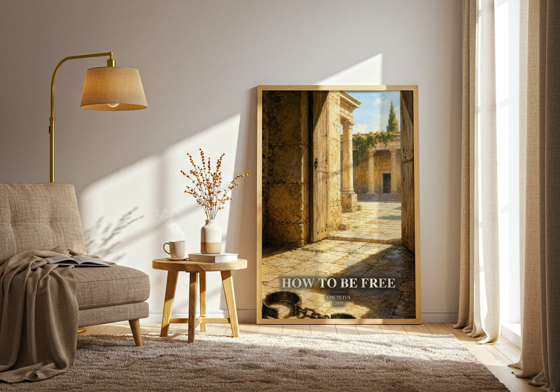 How to Be Free watercolour print in frame leaning in hallway – philosophy wall art