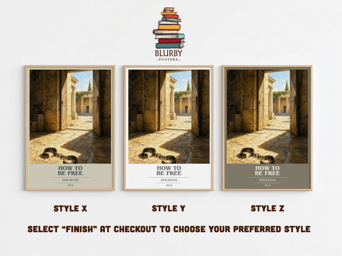 How to Be Free book cover print in frame leaning in hallway – philosophy wall art (mockup)