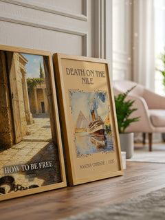 How to Be Free watercolour print framed by window – literary home decor