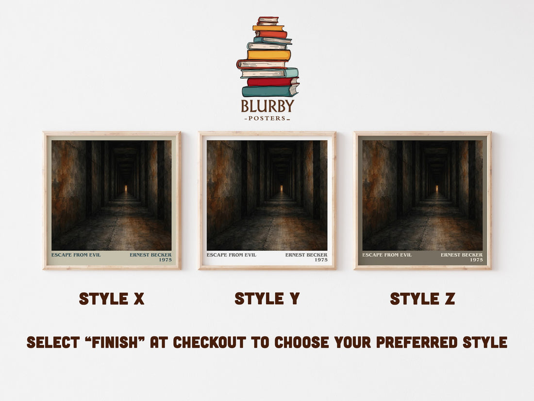 Escape from Evil literary print in frame leaning in hallway – philosophy wall art (mockup)