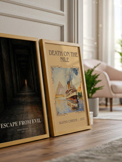 Escape from Evil watercolour print framed by window – literary home decor