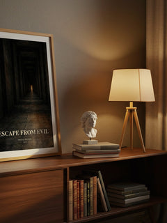 Escape from Evil watercolour print on bookshelf – Ernest Becker fan gift