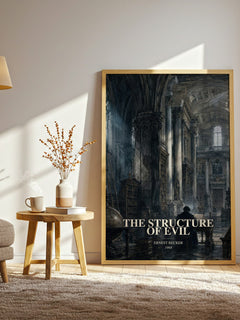 The structure of evil watercolour print in frame leaning in hallway – philosophy wall art