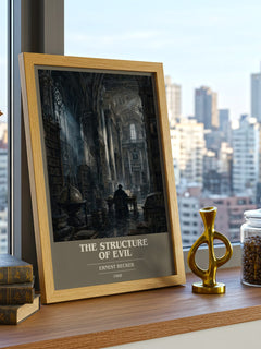 The structure of evil book cover print framed by window – literary home decor