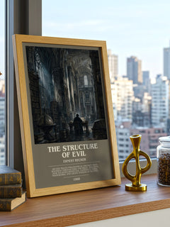 The structure of evil bookish print framed by window – literary home decor