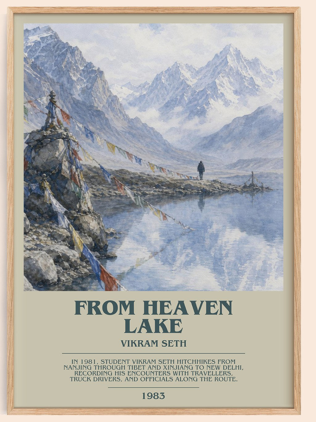 From Heaven Lake bookish book poster by Vikram Seth – framed literary art print
