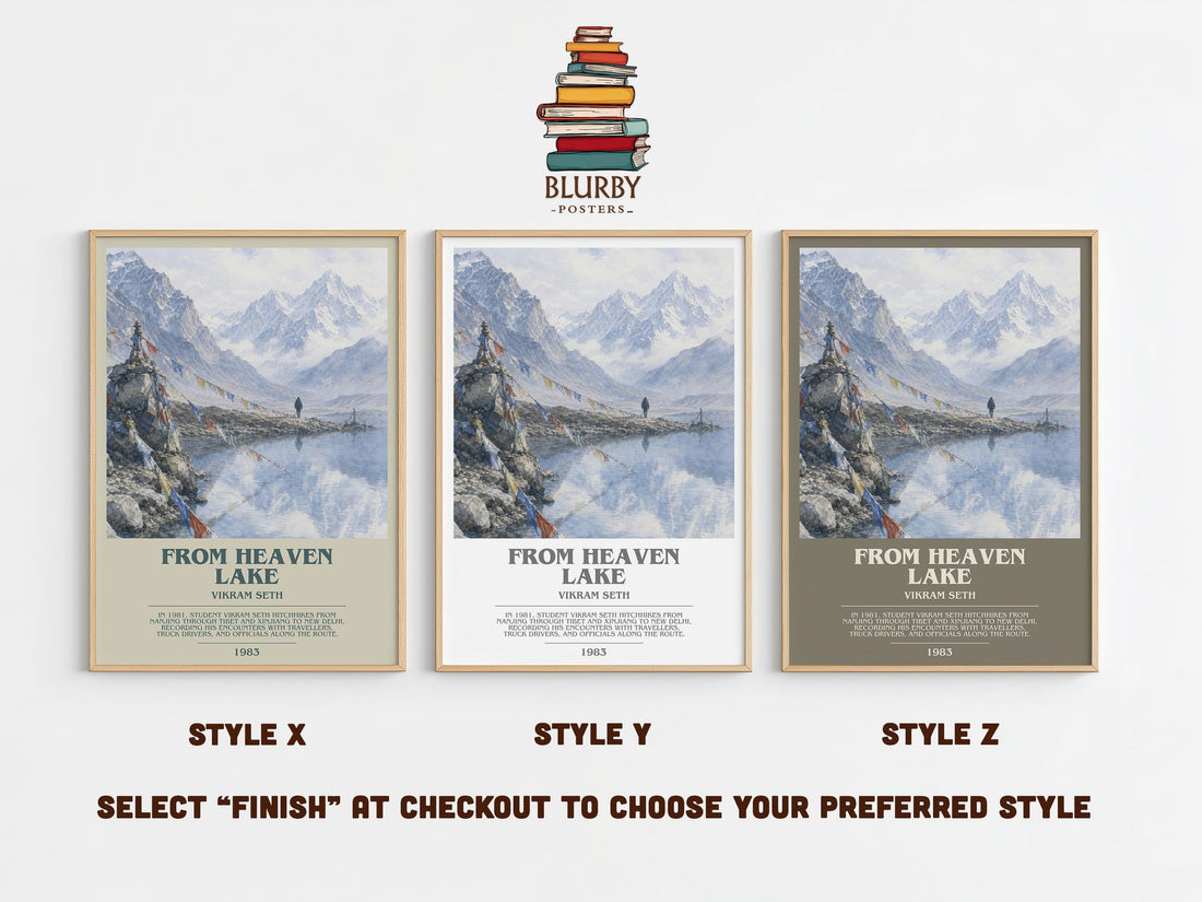 From Heaven Lake bookish print in frame leaning in hallway – non fiction wall art (mockup)