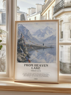 From Heaven Lake bookish poster colour and style options – Vikram Seth book art