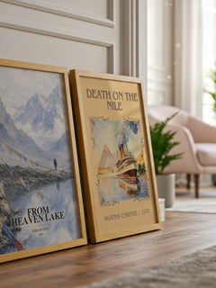 From Heaven Lake watercolour print framed by window – literary home decor