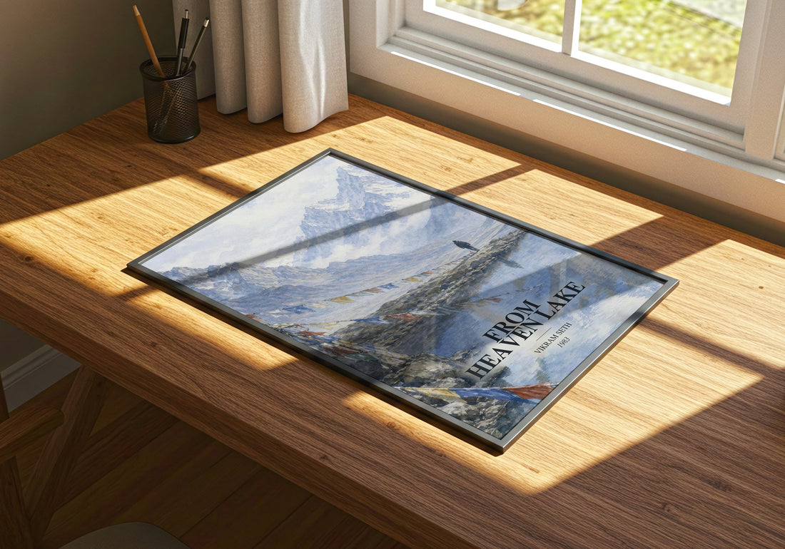 From Heaven Lake watercolour book poster framed on wall – non fiction wall art