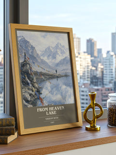 From Heaven Lake book cover print framed by window – literary home decor