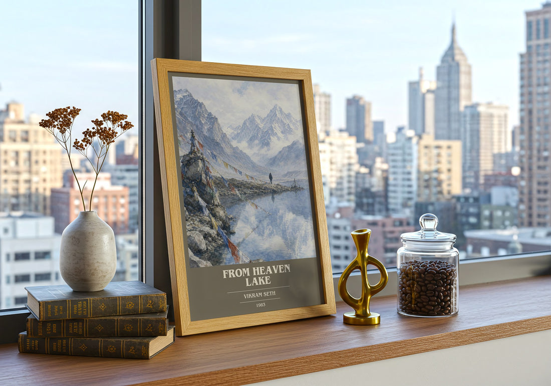 From Heaven Lake book cover print framed by window – literary home decor