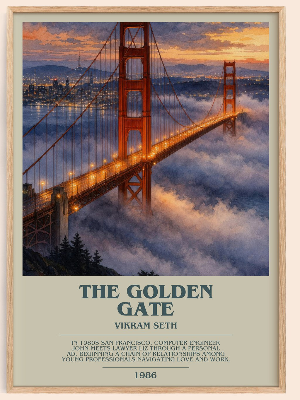 The Golden Gate bookish book poster by Vikram Seth – framed literary art print