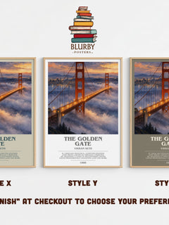 The Golden Gate bookish print in frame leaning in hallway – contemporary fiction wall art