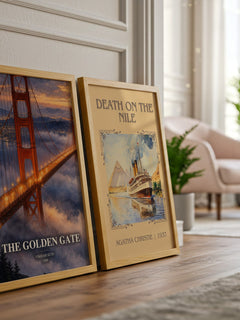 The Golden Gate watercolour print framed by window – literary home decor