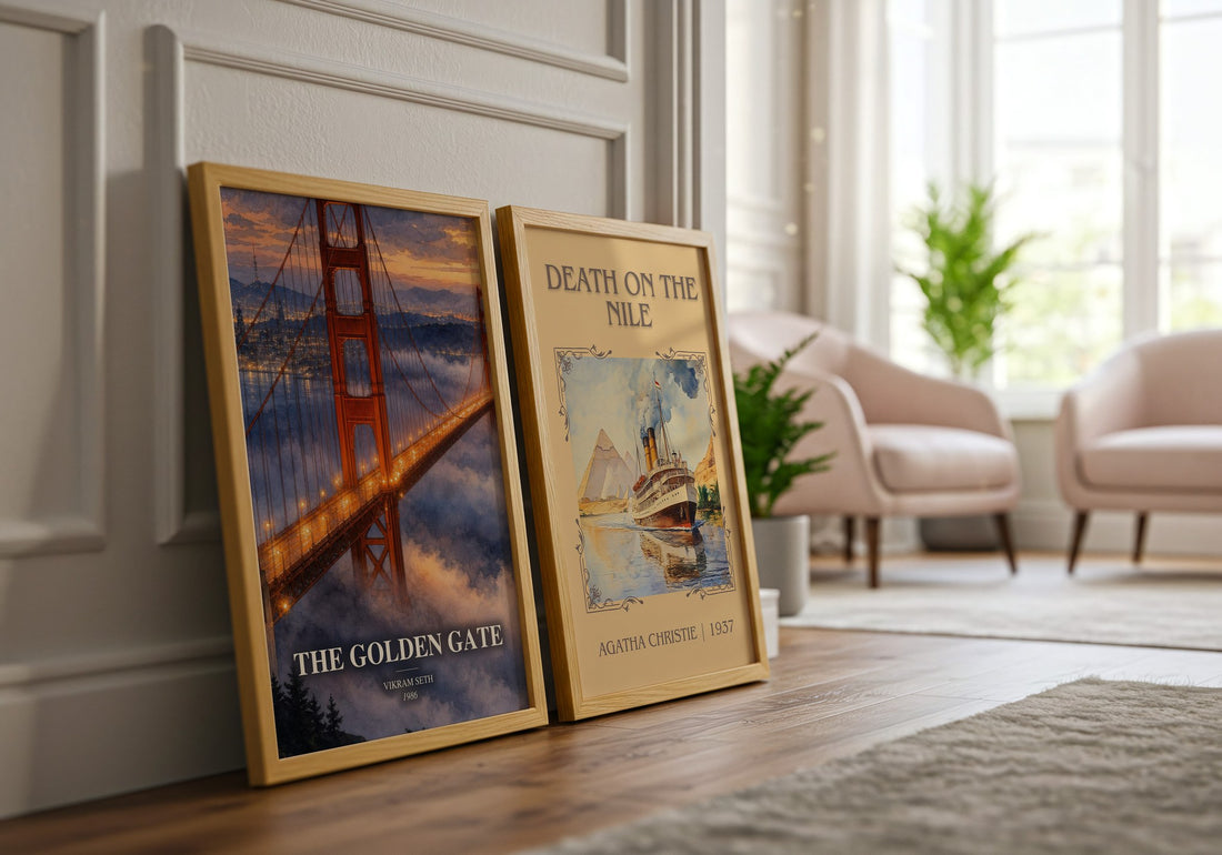 The Golden Gate watercolour print framed by window – literary home decor