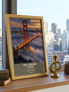 The Golden Gate book cover print framed by window – literary home decor