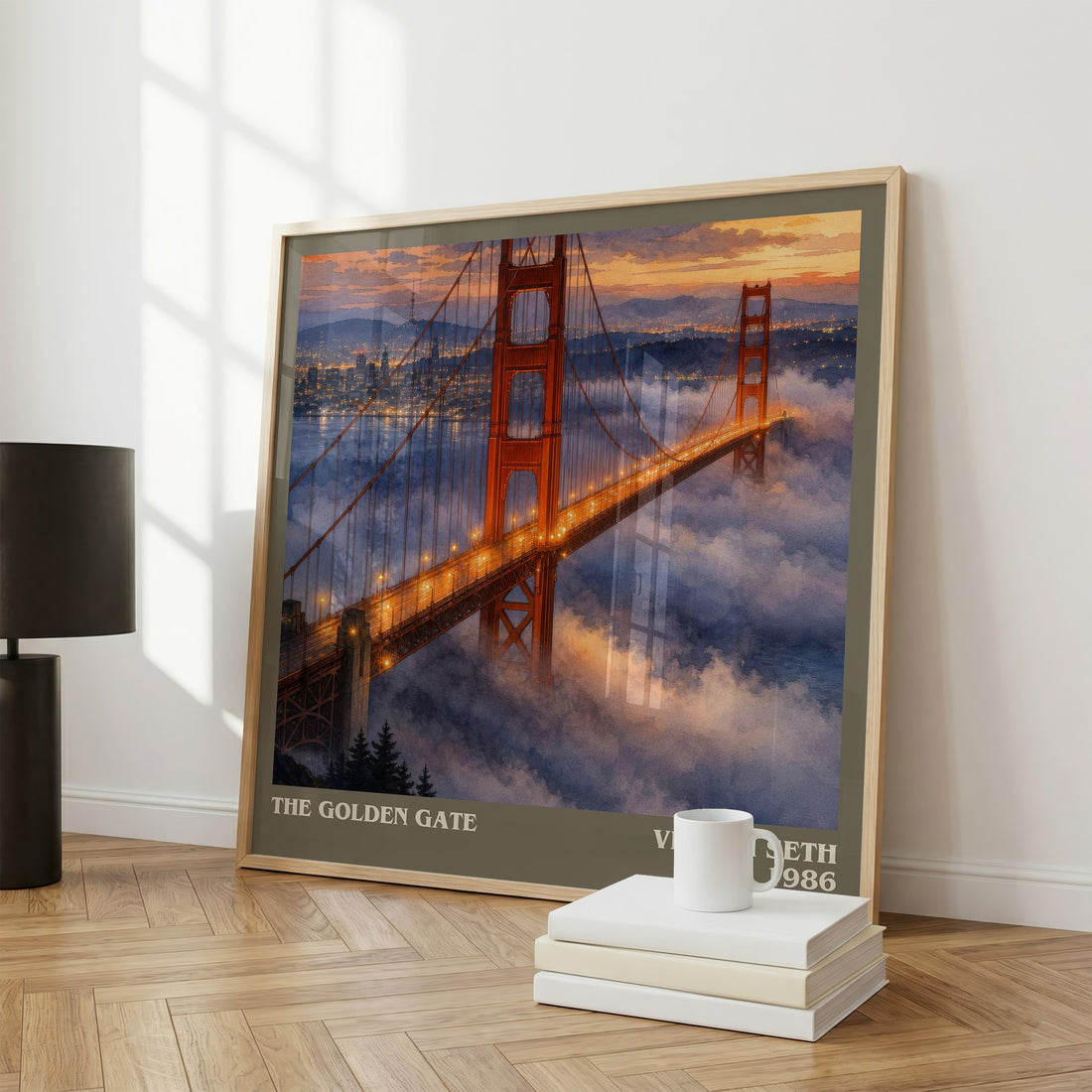 The Golden Gate literary print framed by window – literary home decor