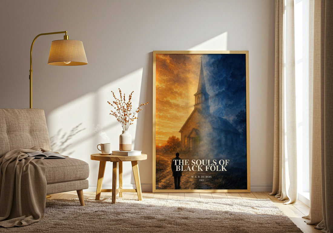 The Souls of Black Folk watercolour print in frame leaning in hallway – non fiction wall art