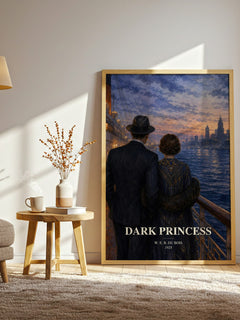 Dark princess watercolour print in frame leaning in hallway – literary fiction wall art