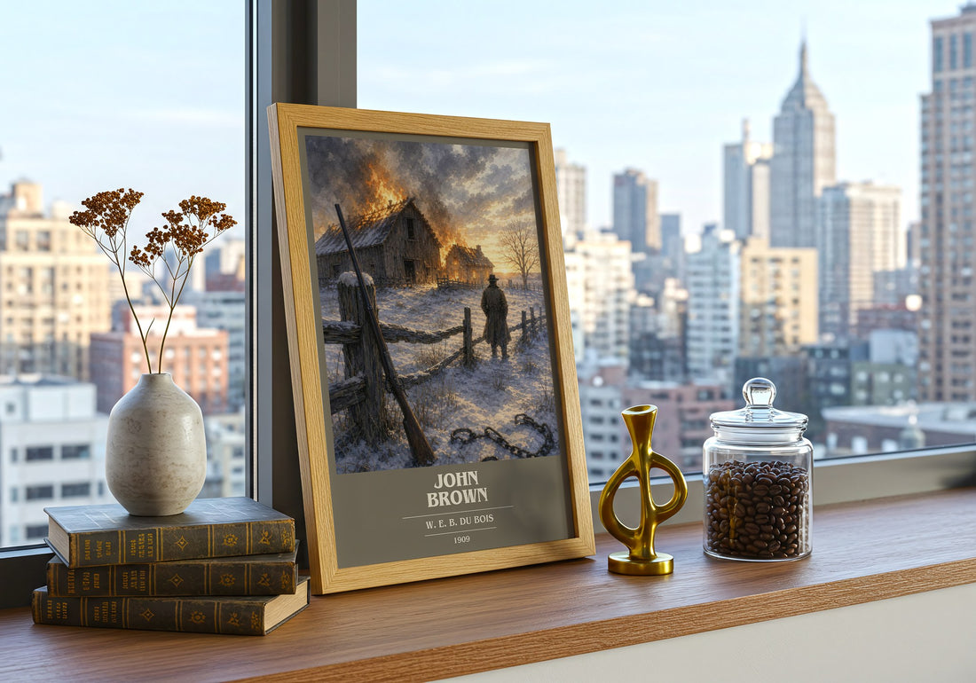 John Brown book cover print framed by window – literary home decor