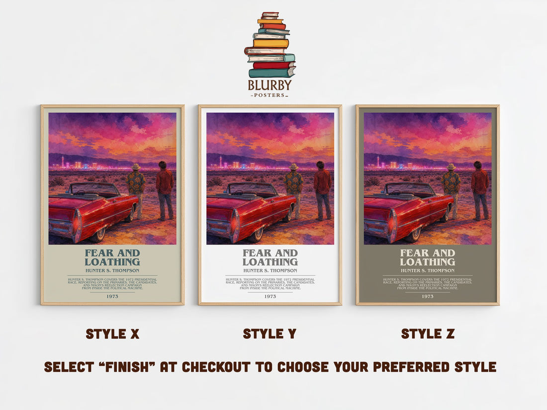 Fear and Loathing bookish print in frame leaning in hallway – literary fiction wall art (mockup)