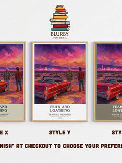 Fear and Loathing book cover print in frame leaning in hallway – literary fiction wall art