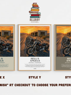 Hell's Angels bookish print in frame leaning in hallway – non fiction wall art