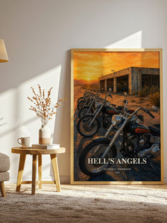 Hell's Angels watercolour print in frame leaning in hallway – non fiction wall art