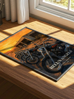 Hell's Angels watercolour book poster framed on wall – non fiction wall art
