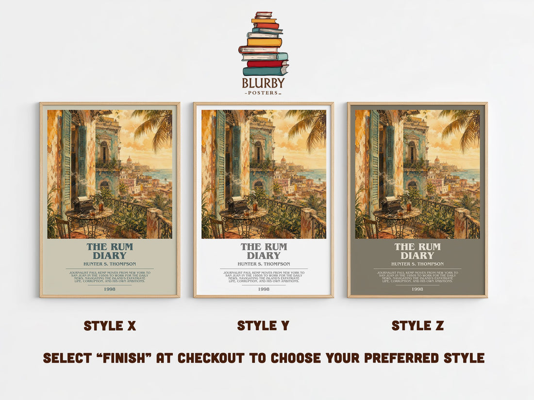 The Rum Diary bookish print in frame leaning in hallway – literary fiction wall art (mockup)