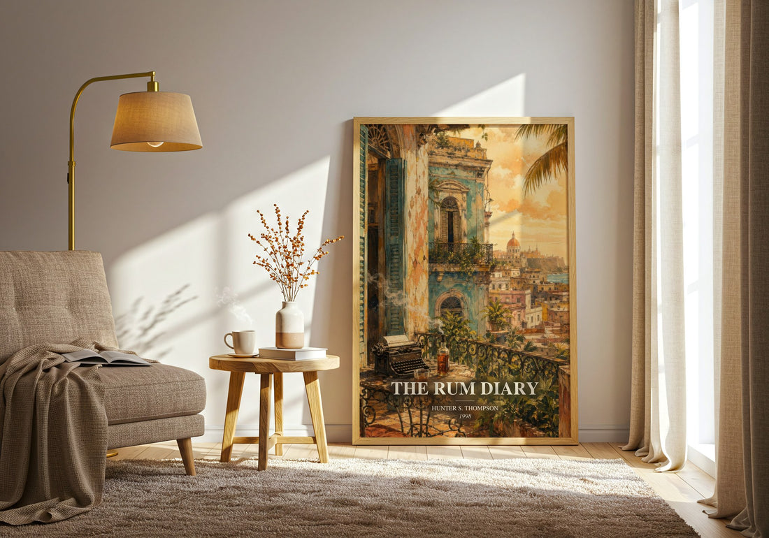 The Rum Diary watercolour print in frame leaning in hallway – literary fiction wall art