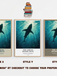 The great shark hunt book cover print in frame leaning in hallway – non fiction wall art