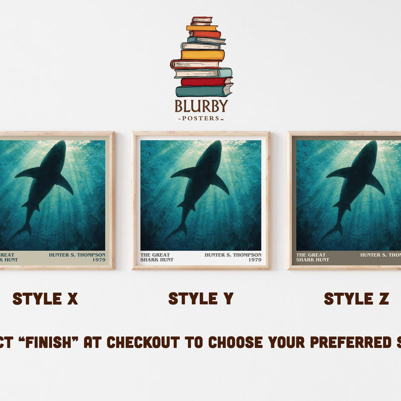 The great shark hunt literary print in frame leaning in hallway – non fiction wall art