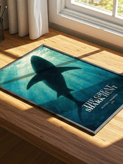 The great shark hunt watercolour book poster framed on wall – non fiction wall art