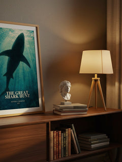 The great shark hunt watercolour print on bookshelf – Hunter S. Thompson fan gift