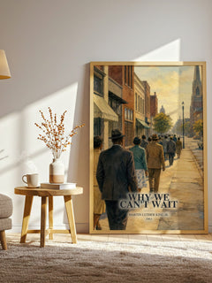 Why We Can't Wait watercolour print in frame leaning in hallway – non fiction wall art