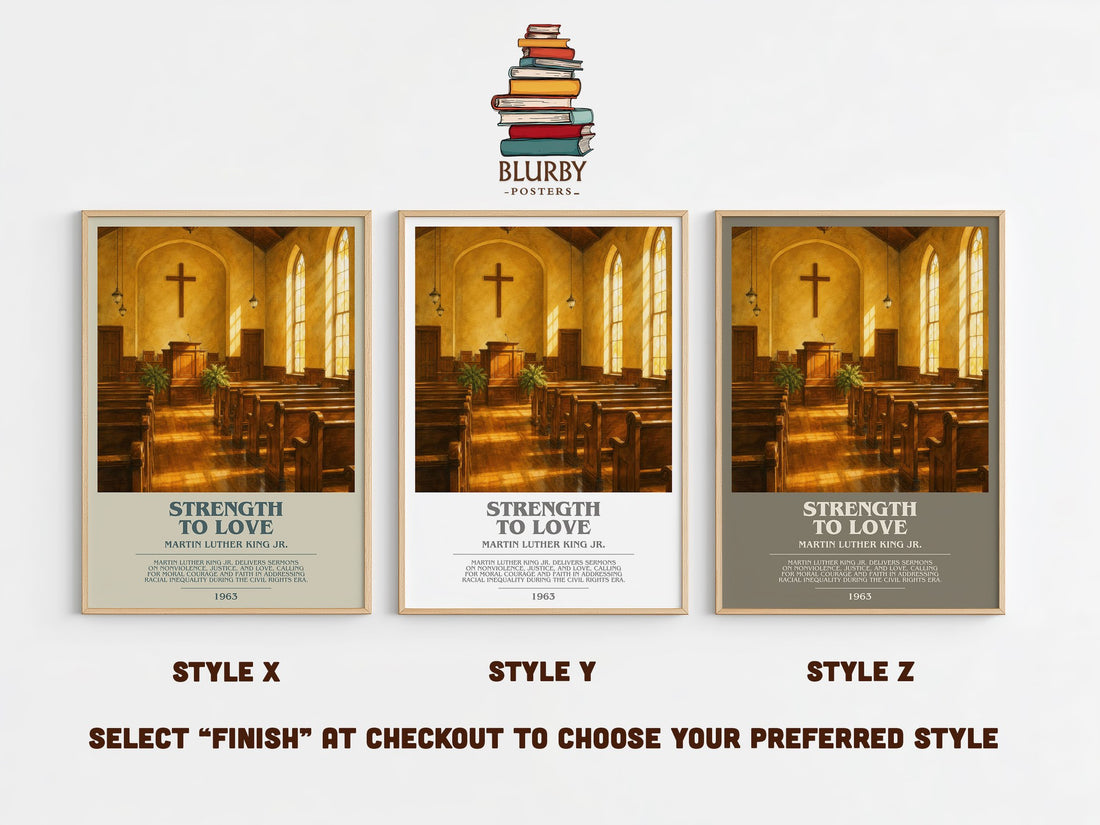 Strength to love bookish print in frame leaning in hallway – non fiction wall art (mockup)