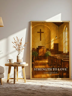 Strength to love watercolour print in frame leaning in hallway – non fiction wall art