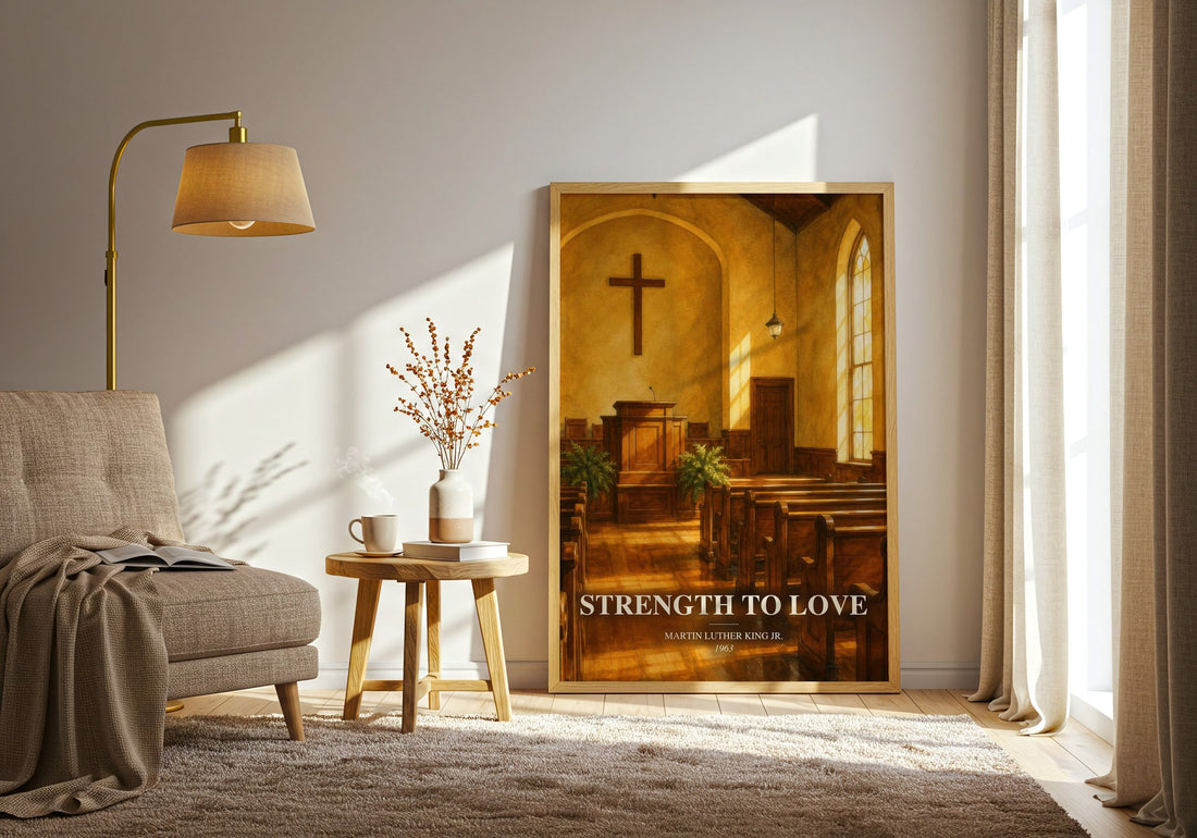 Strength to love watercolour print in frame leaning in hallway – non fiction wall art