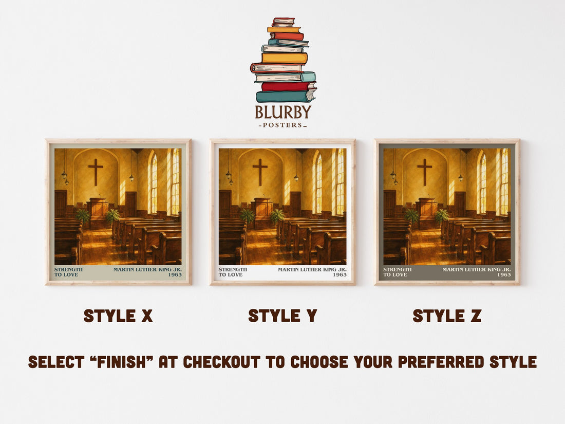 Strength to love literary print in frame leaning in hallway – non fiction wall art (mockup)