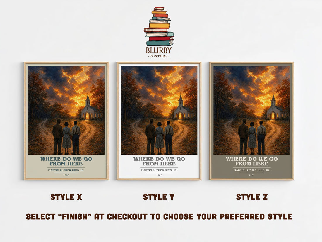 Where do we go from here book cover print in frame leaning in hallway – non fiction wall art (mockup)