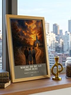 Where do we go from here book cover print framed by window – literary home decor