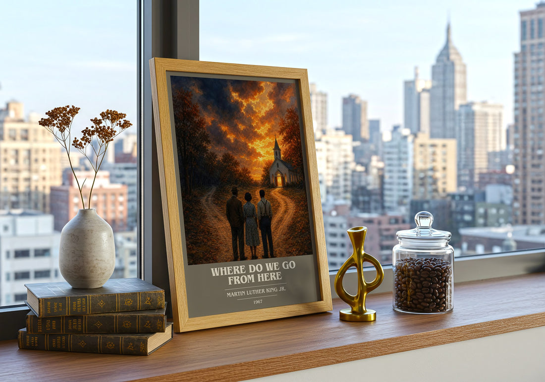 Where do we go from here book cover print framed by window – literary home decor